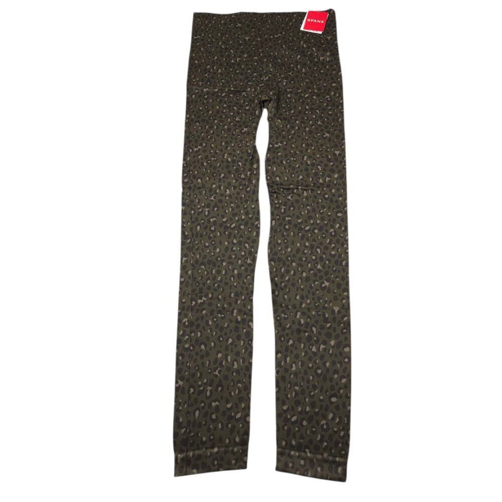 Spanx Look At Me Now Seamless Leggings Olive Leopard Women's Size Medium FL3515